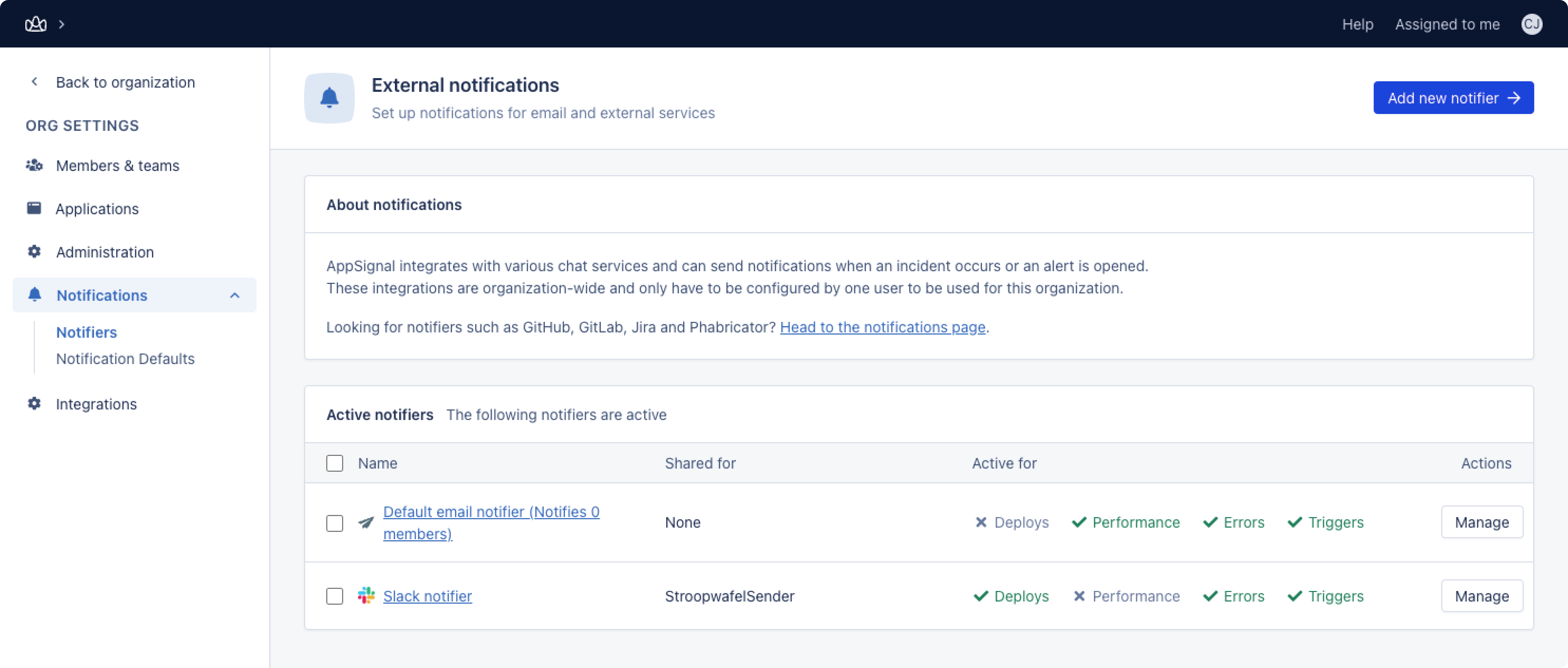 Screenshot of notifier scope