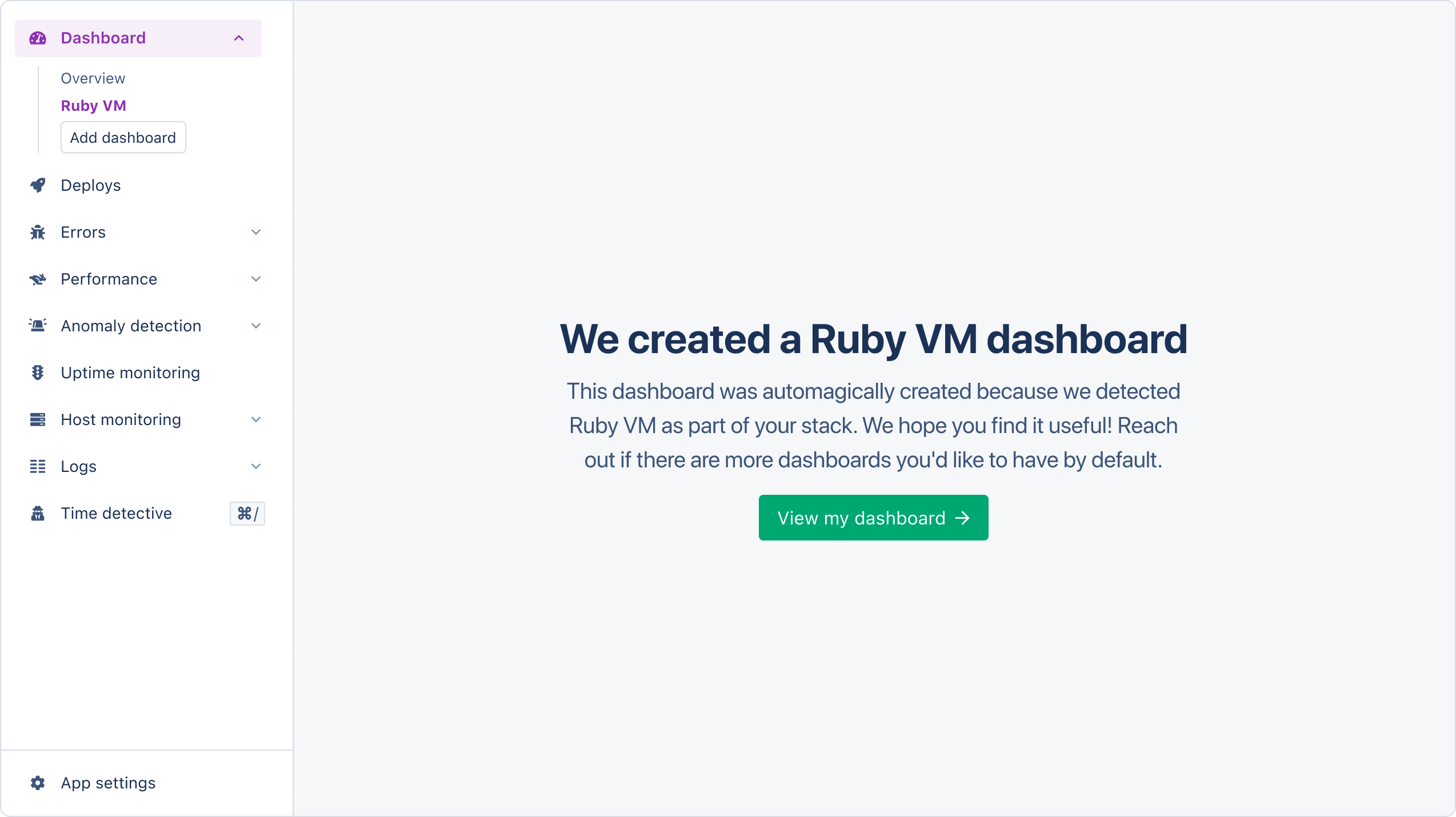 Ruby VM Intelligence dashboard creation