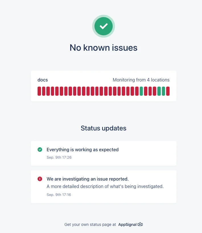 Screenshot of uptime monitoring page