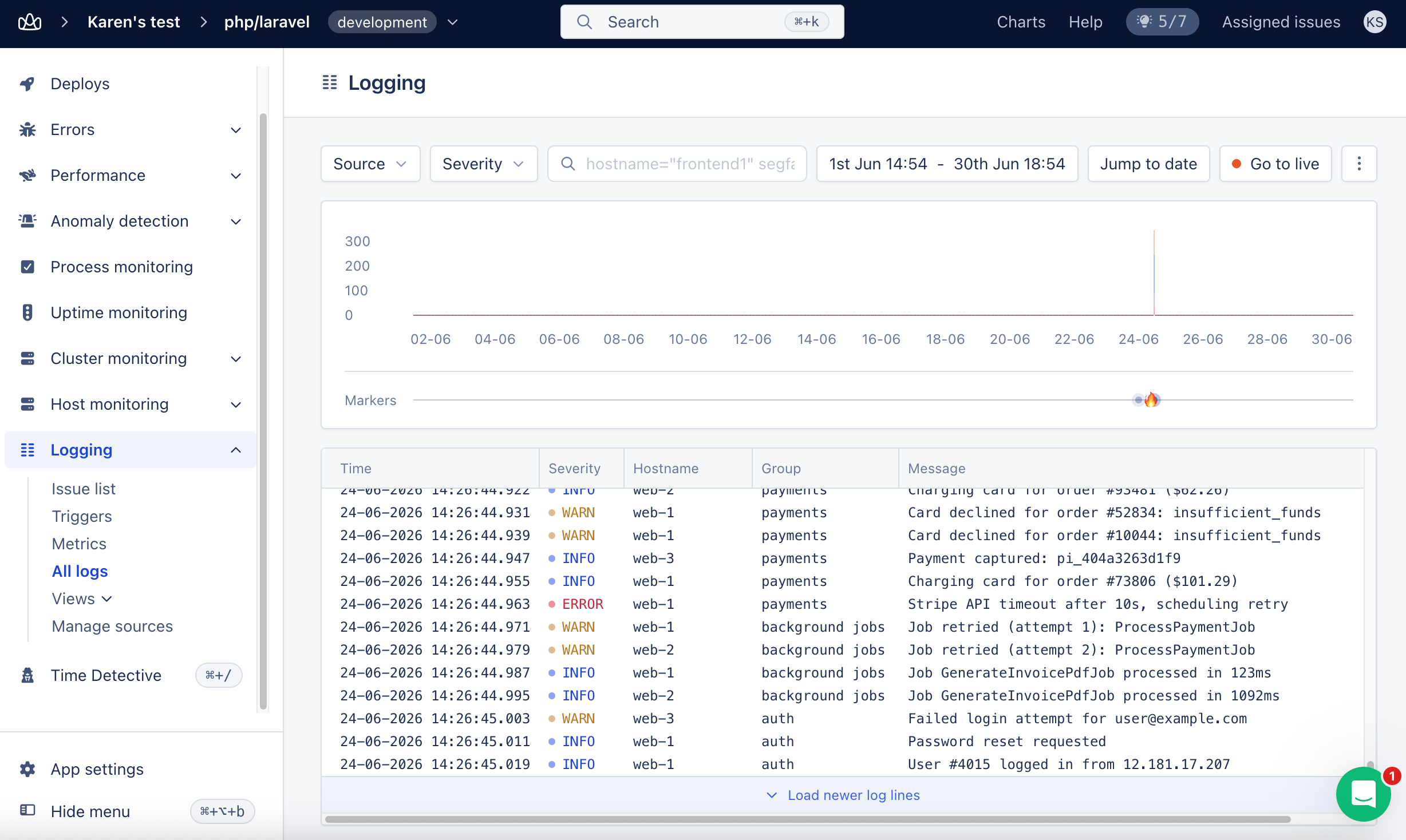 Screenshot of expanded log