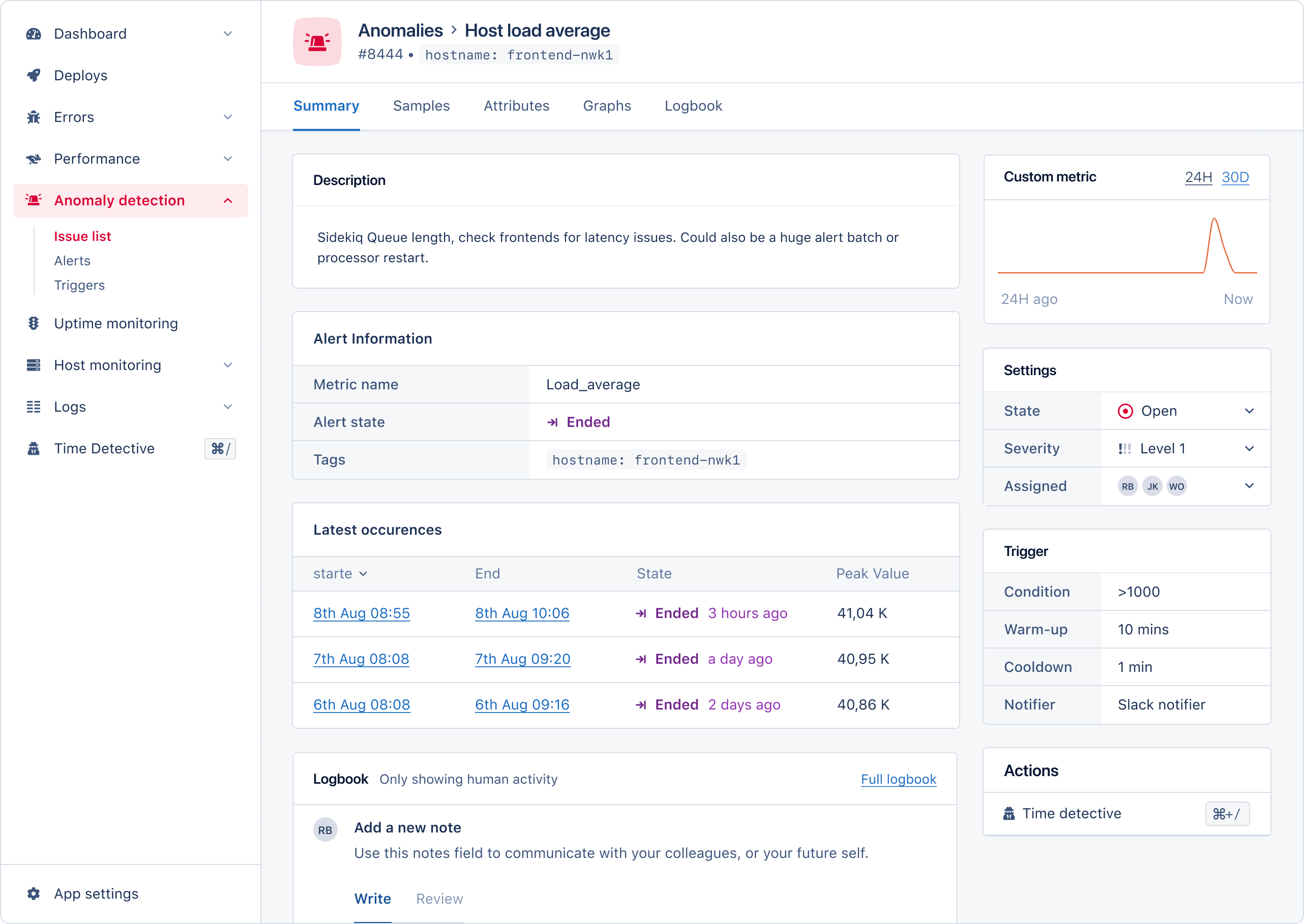 Overview of alert incident page