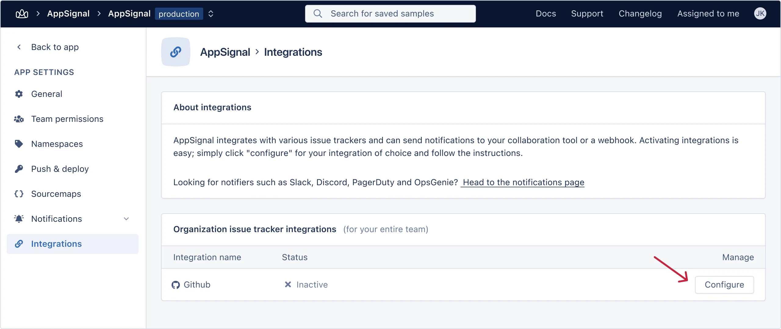 GitHub AppSignal integration