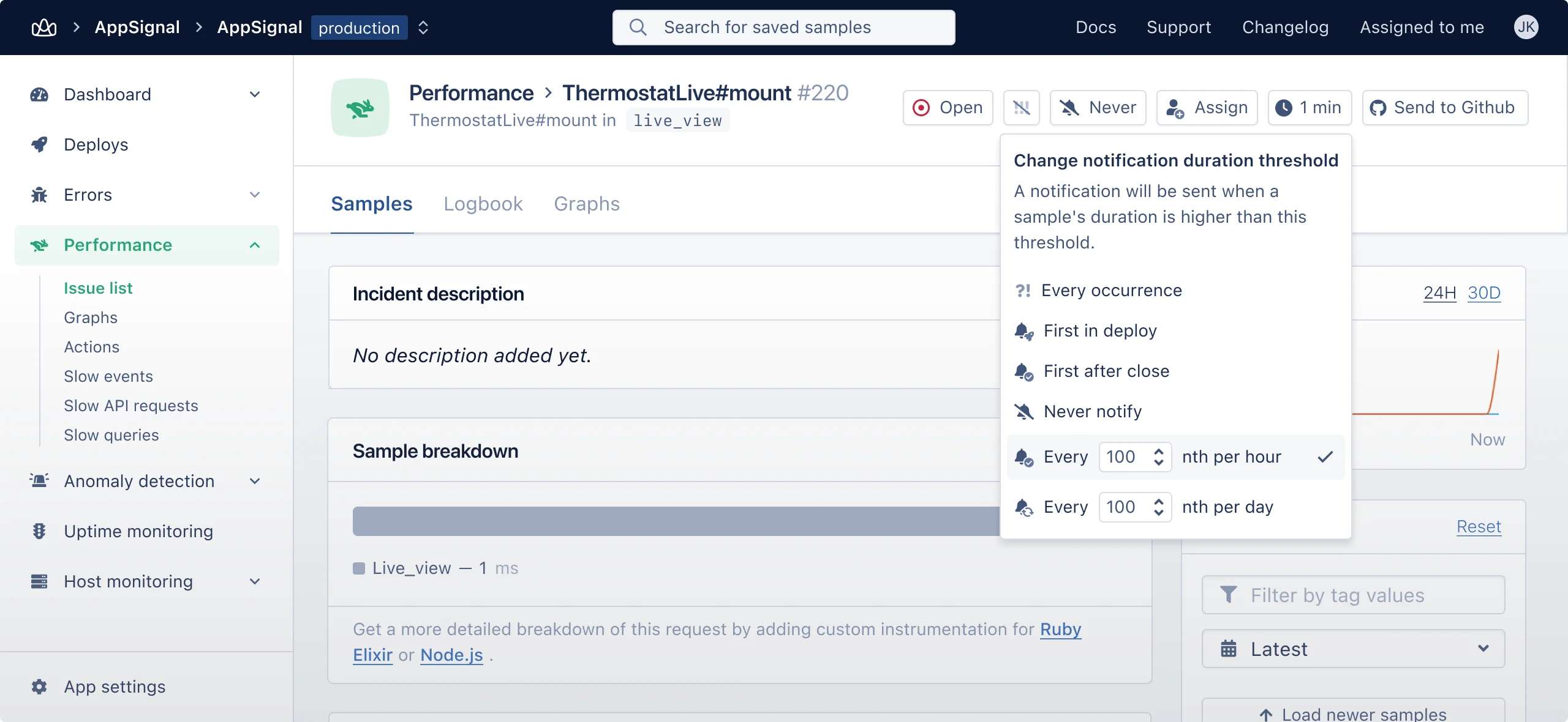 Performance incident notification options