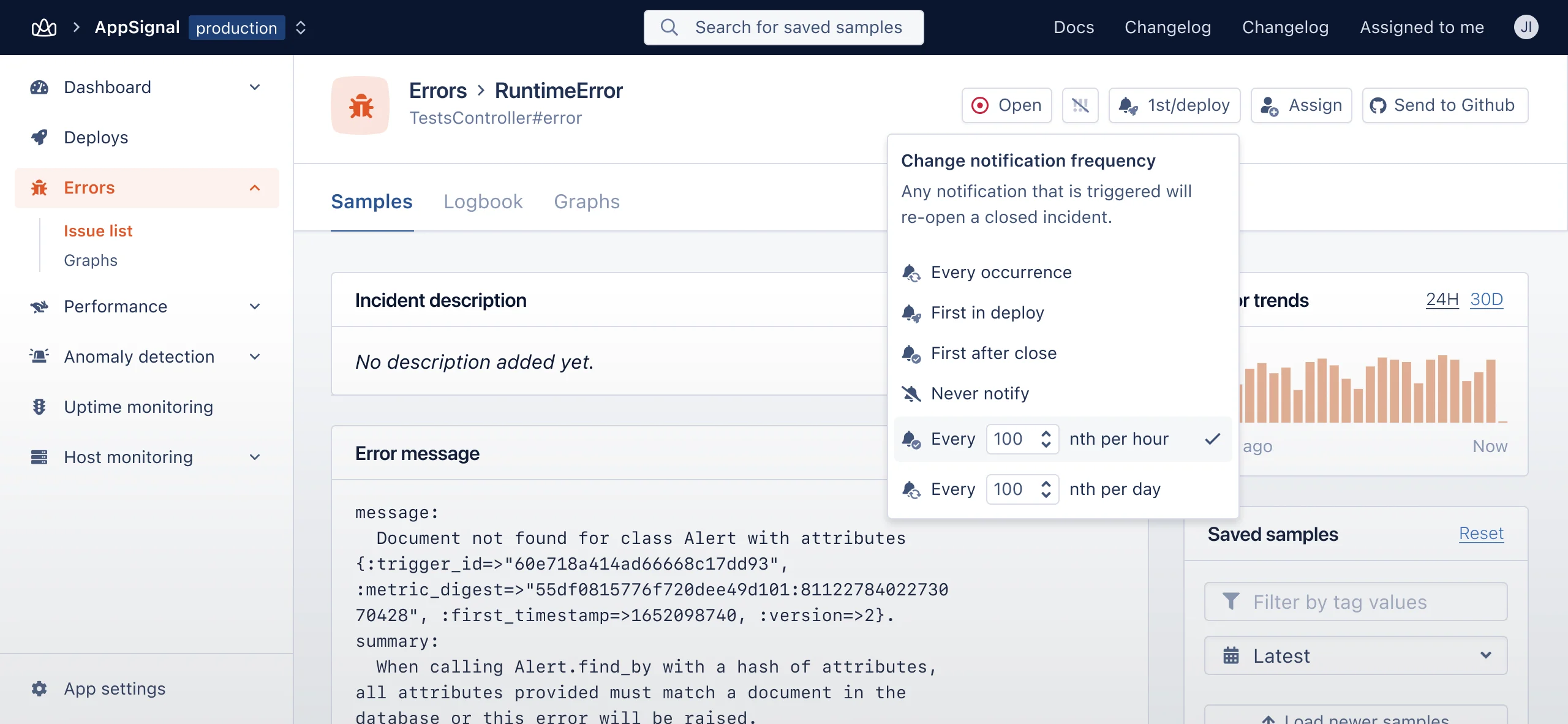 Error incident notification options