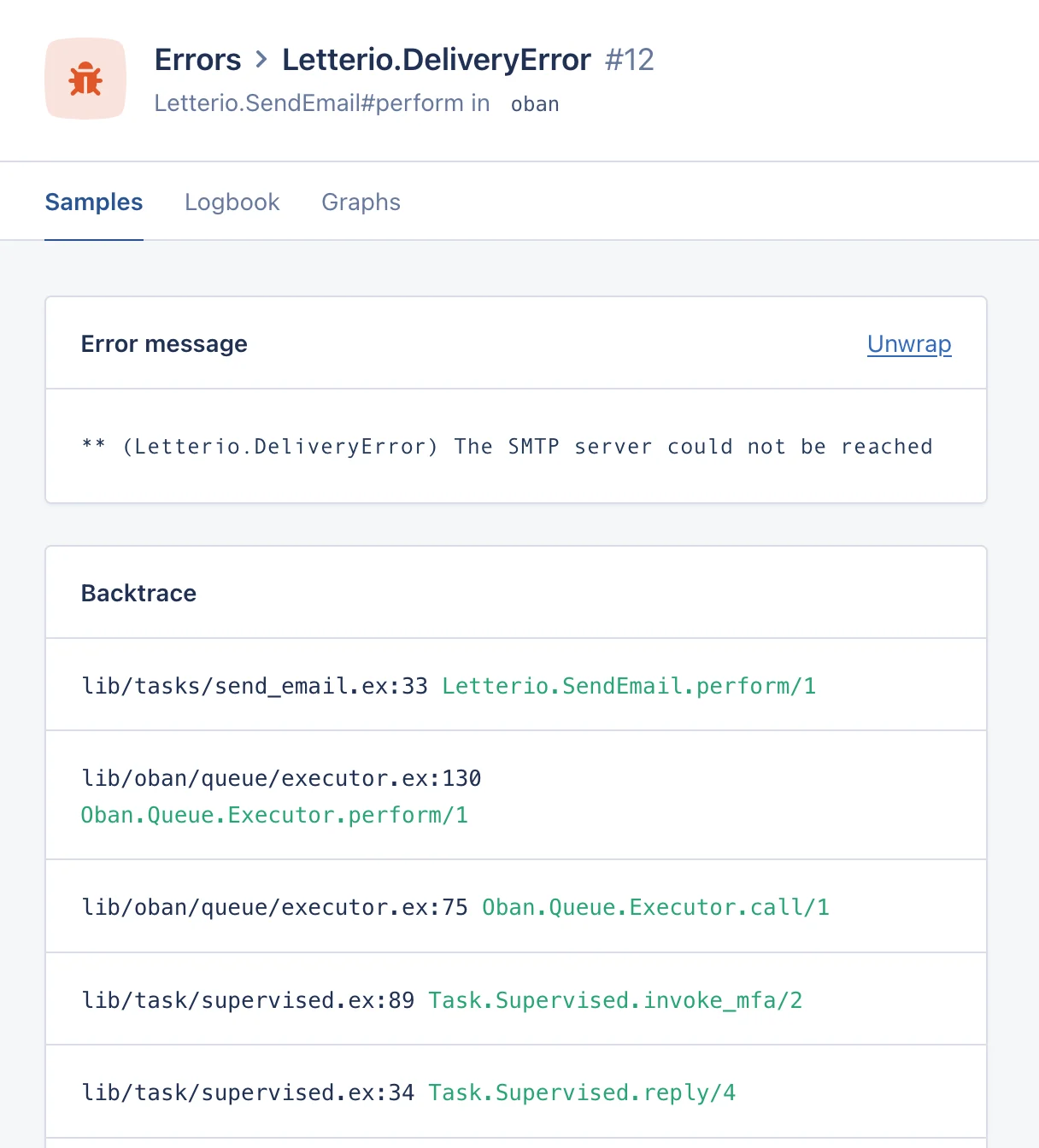 Error sample from an Oban job execution