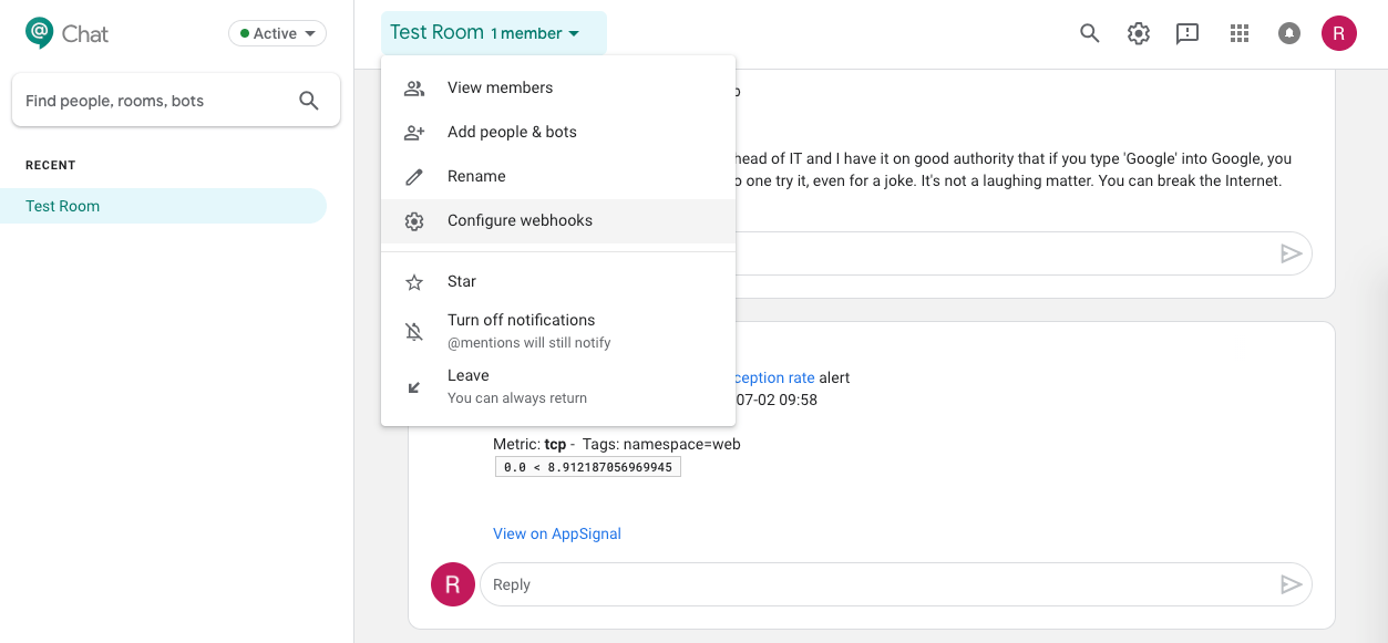 Hangouts Webhook