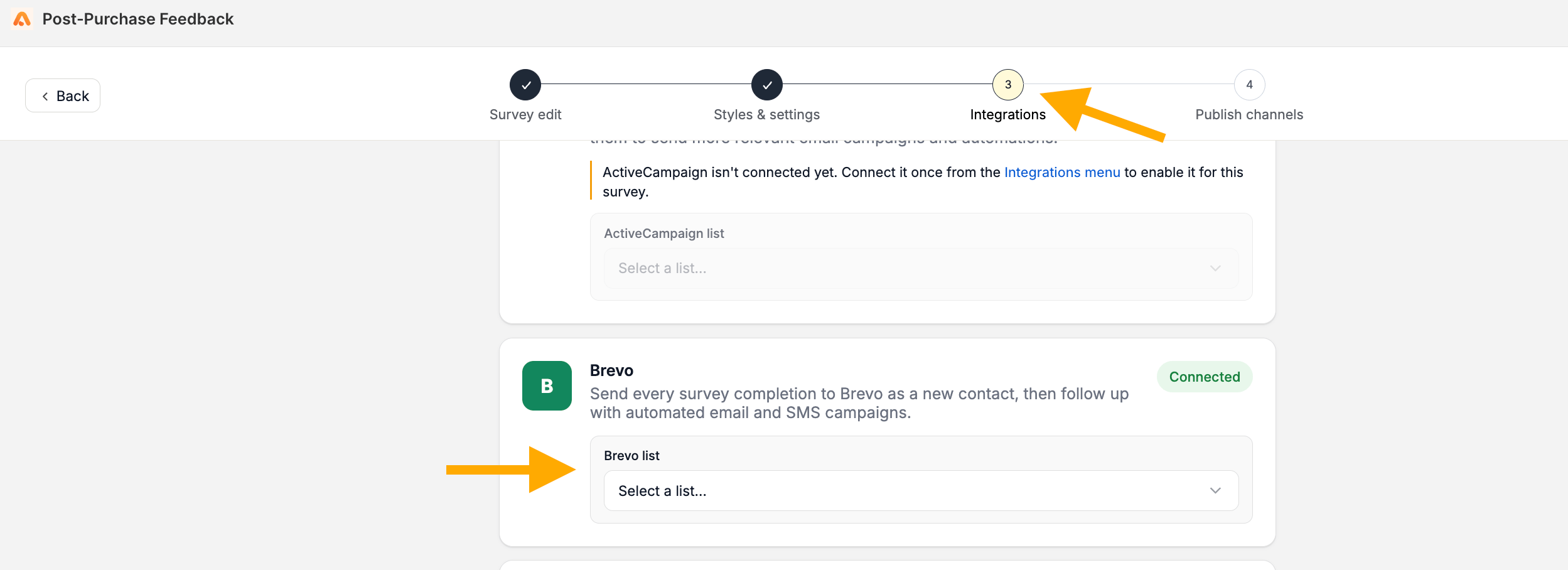 Brevo Integration Per Survey