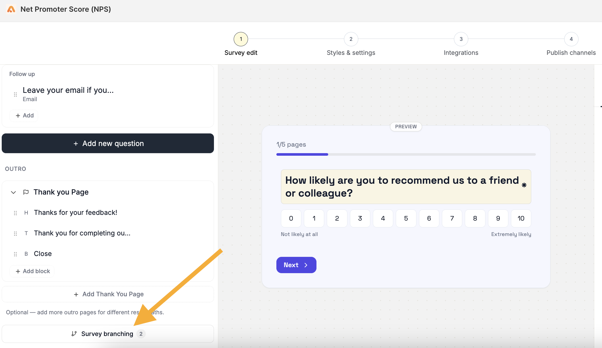 Branching Survey Button