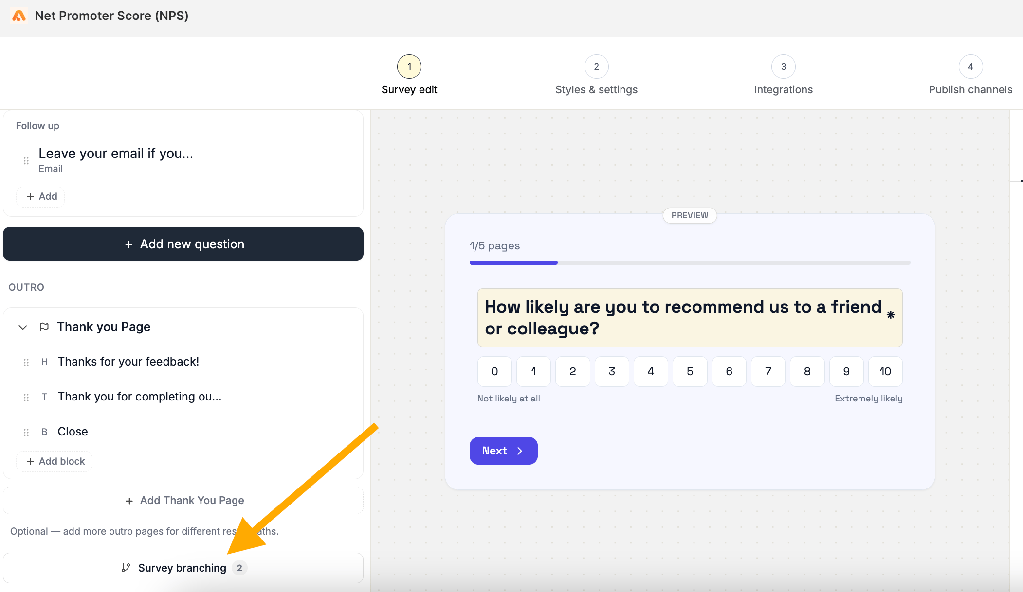 Branching Survey Button