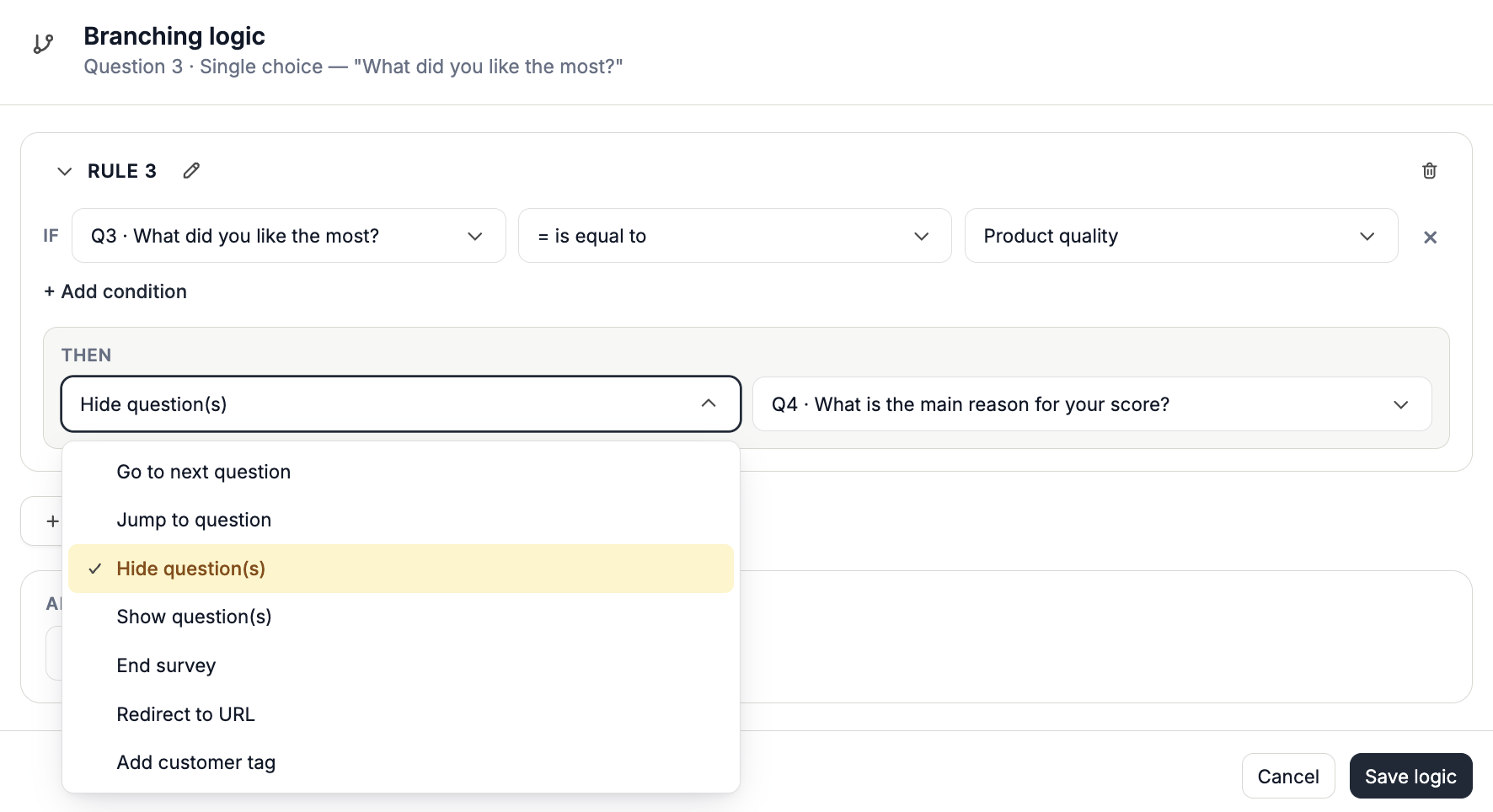 Hide Questions Survey