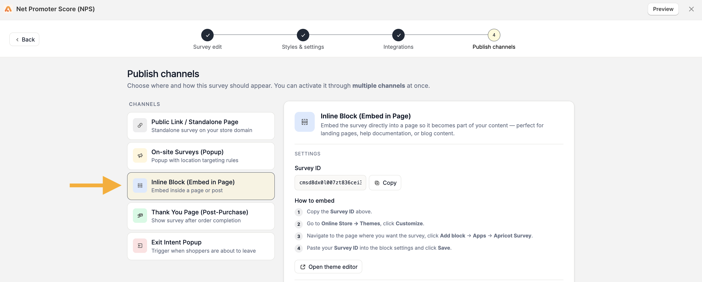 Inline Publish Type Setup