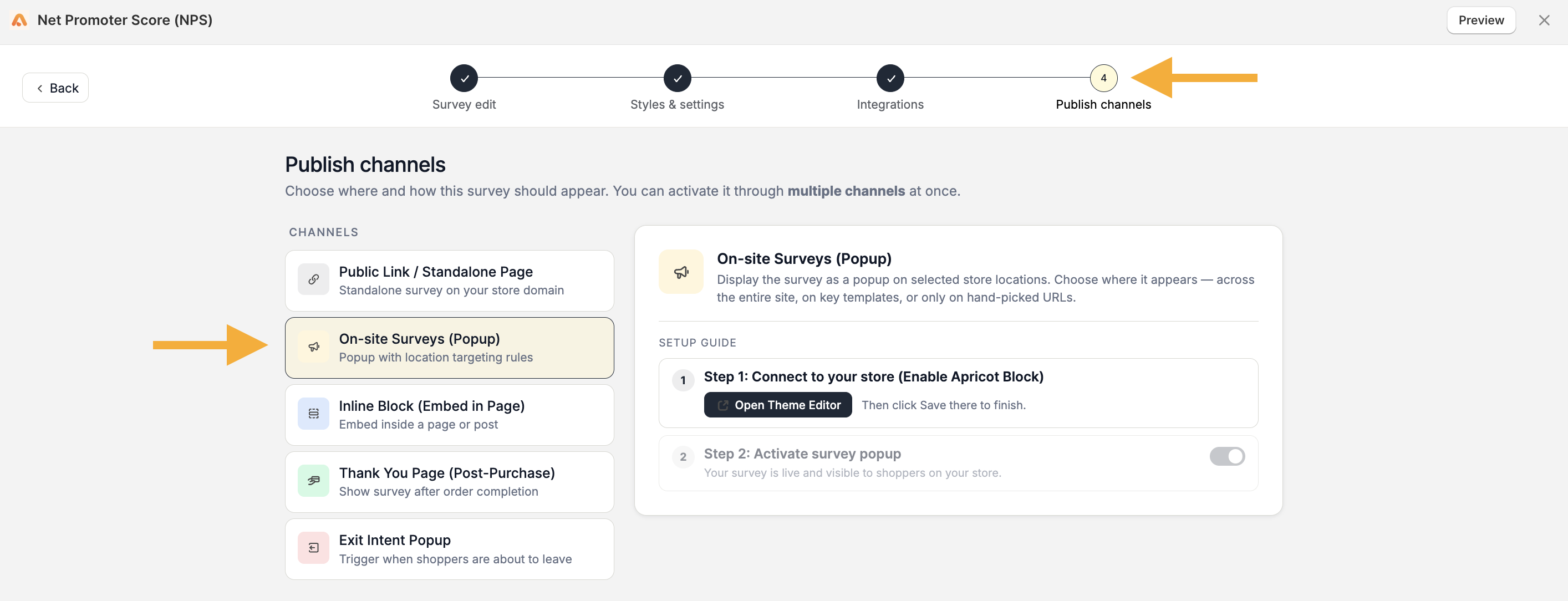 Publish Channel On Site Popup
