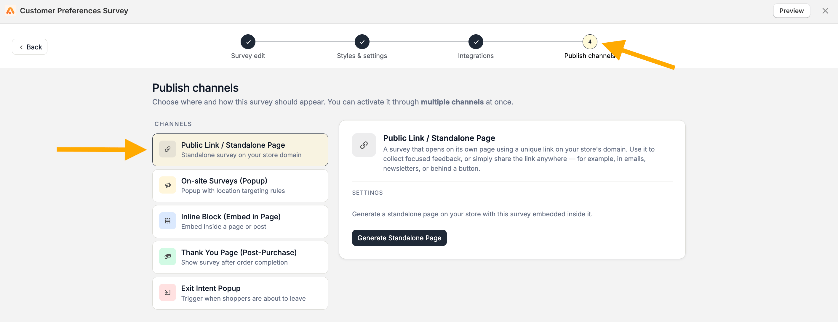 Publish Channel Standalone Page