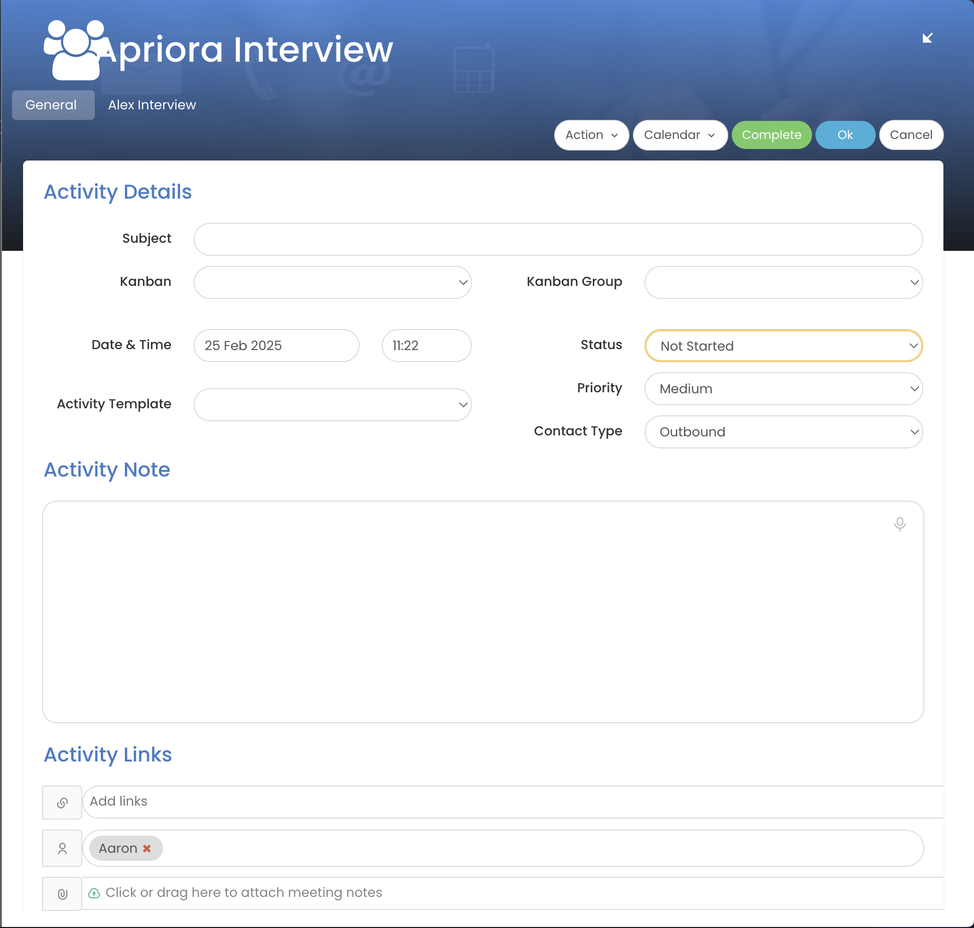 Tracker Dashboard - Alex Activity general tab