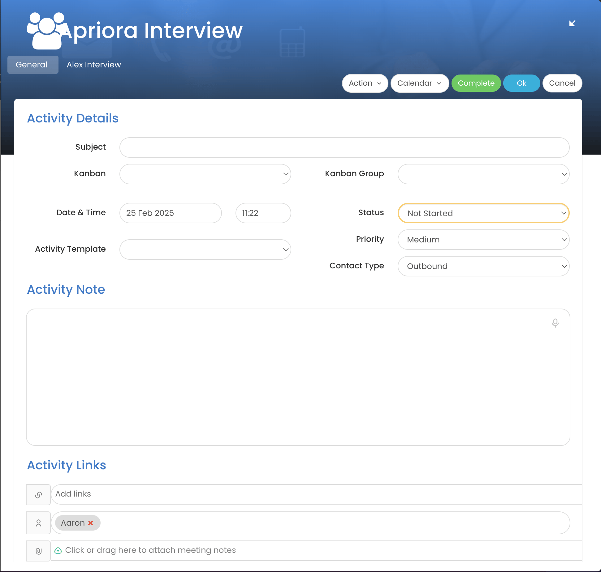 Tracker Dashboard - Alex Activity general tab