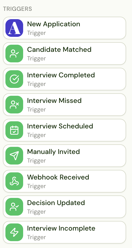 All available triggers in the workflow builder