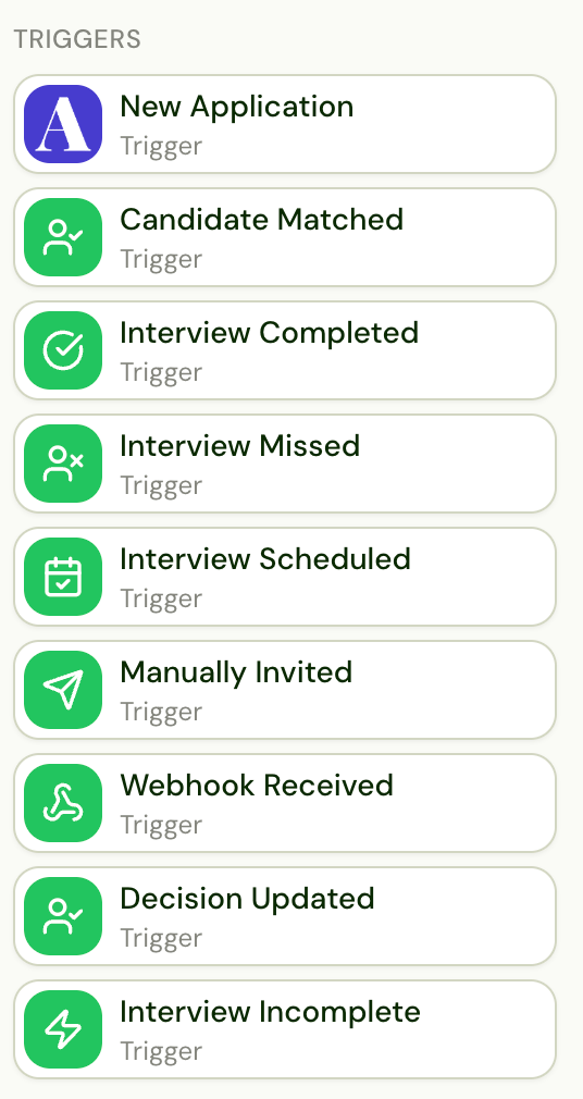All available triggers in the workflow builder
