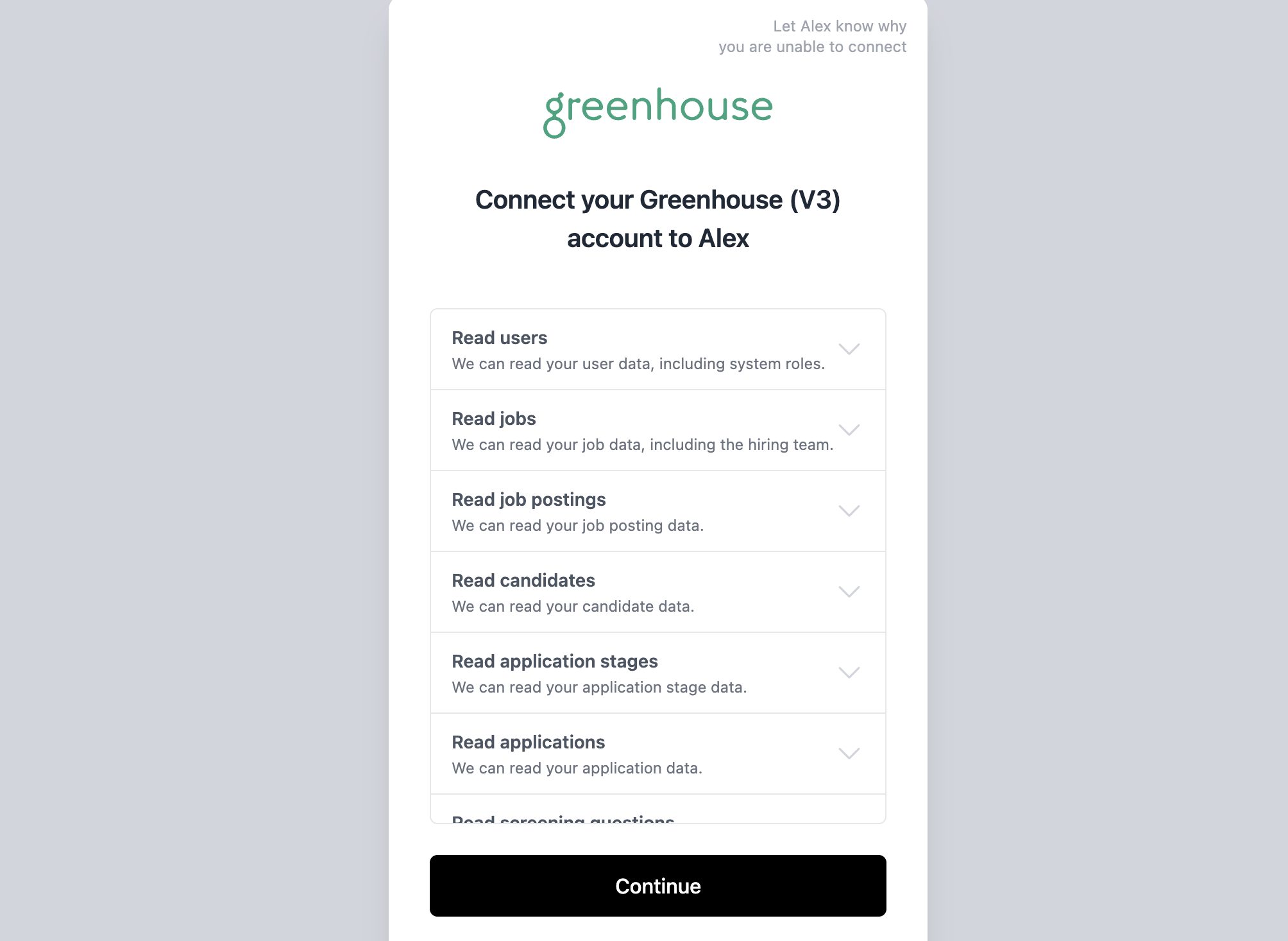 Connect your Greenhouse (V3) account to Alex