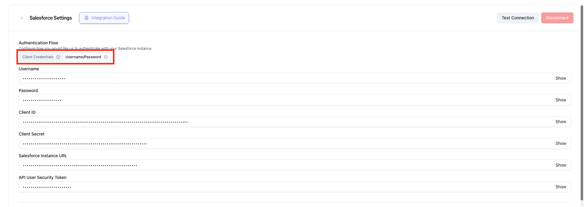 Salesforce Integration Settings Pn
