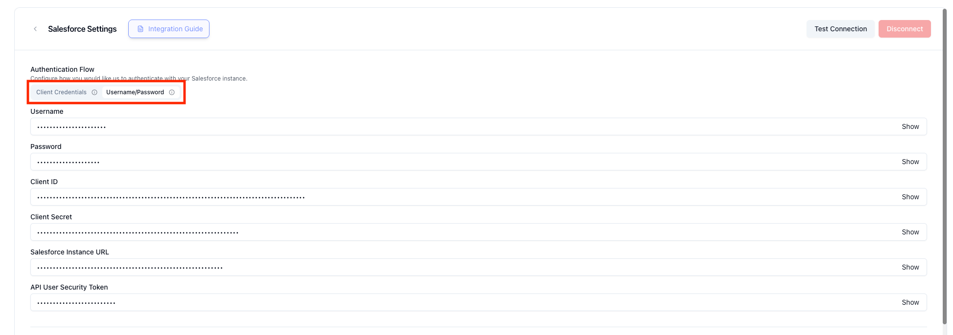 Salesforce Integration Settings Pn