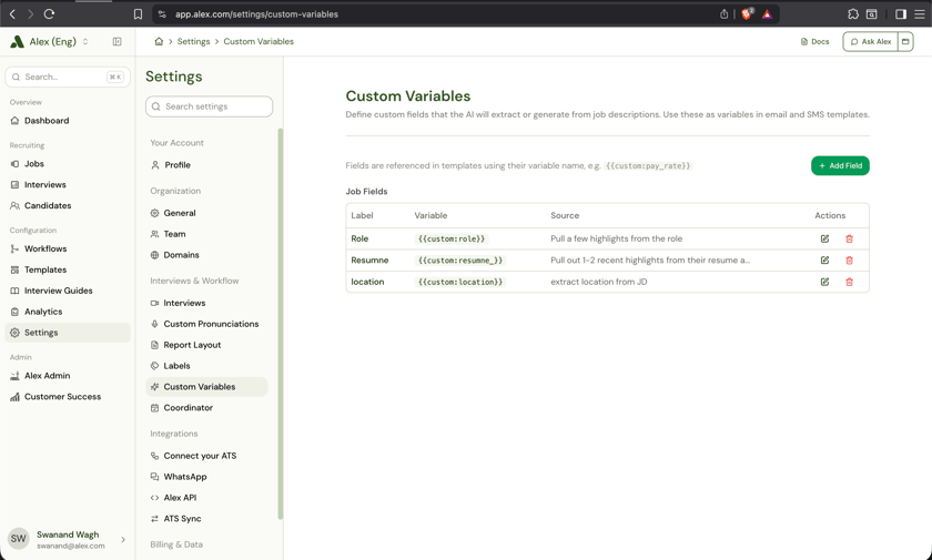 Custom Variables - Alex Docs