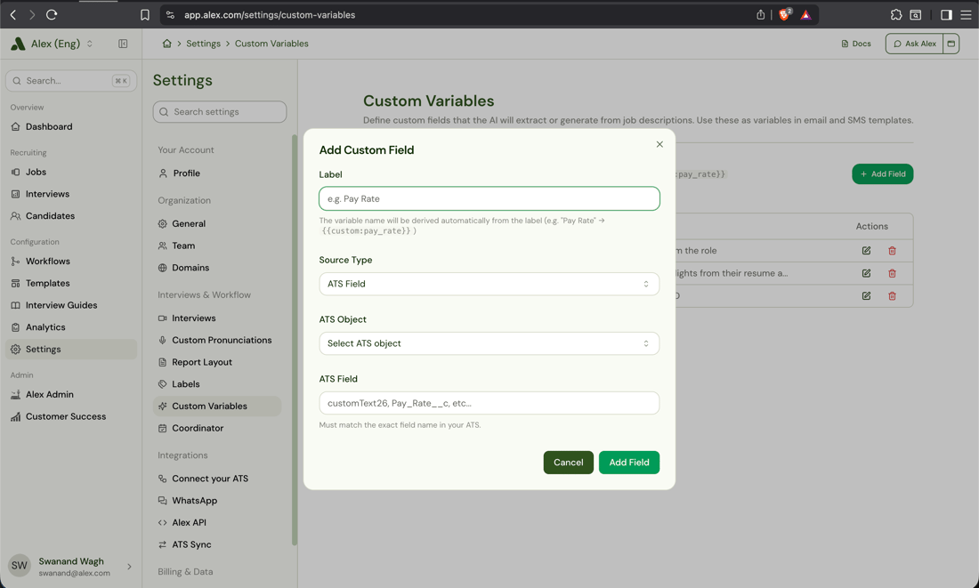 Custom Variables - Alex Docs