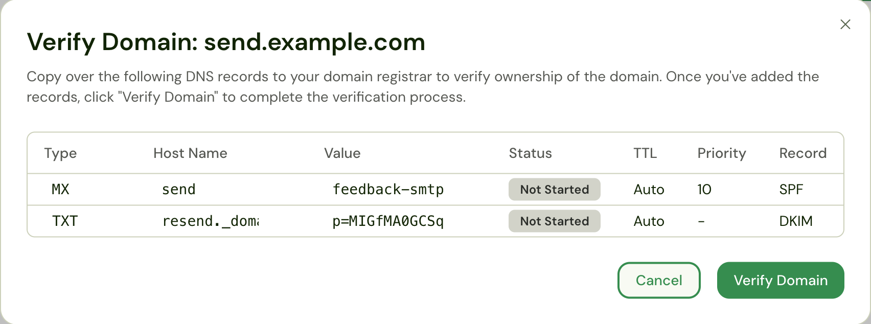 Verify Domain DNS records