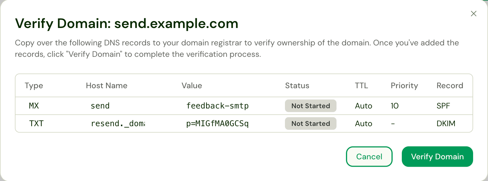 Verify Domain DNS records