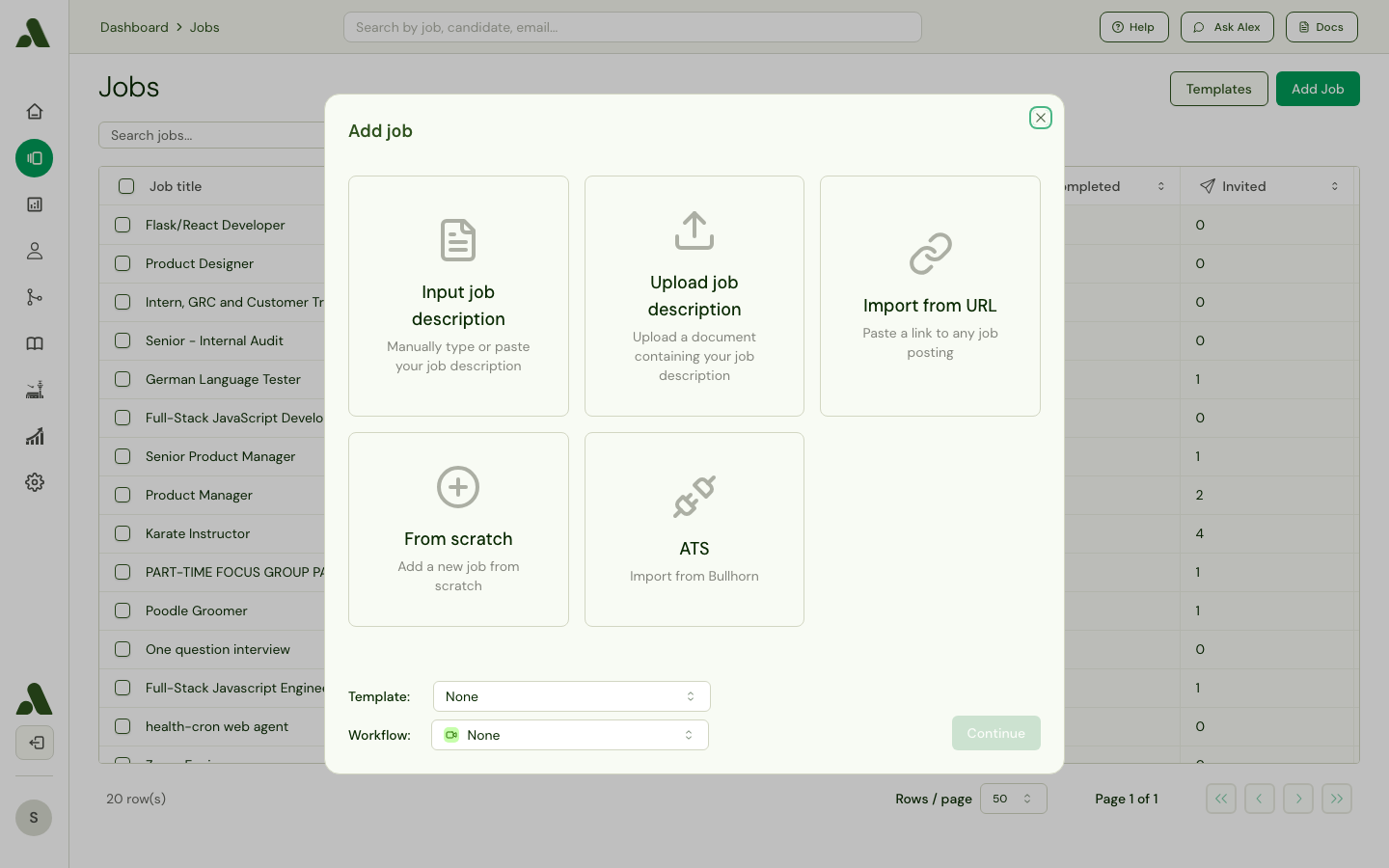 Add Job modal