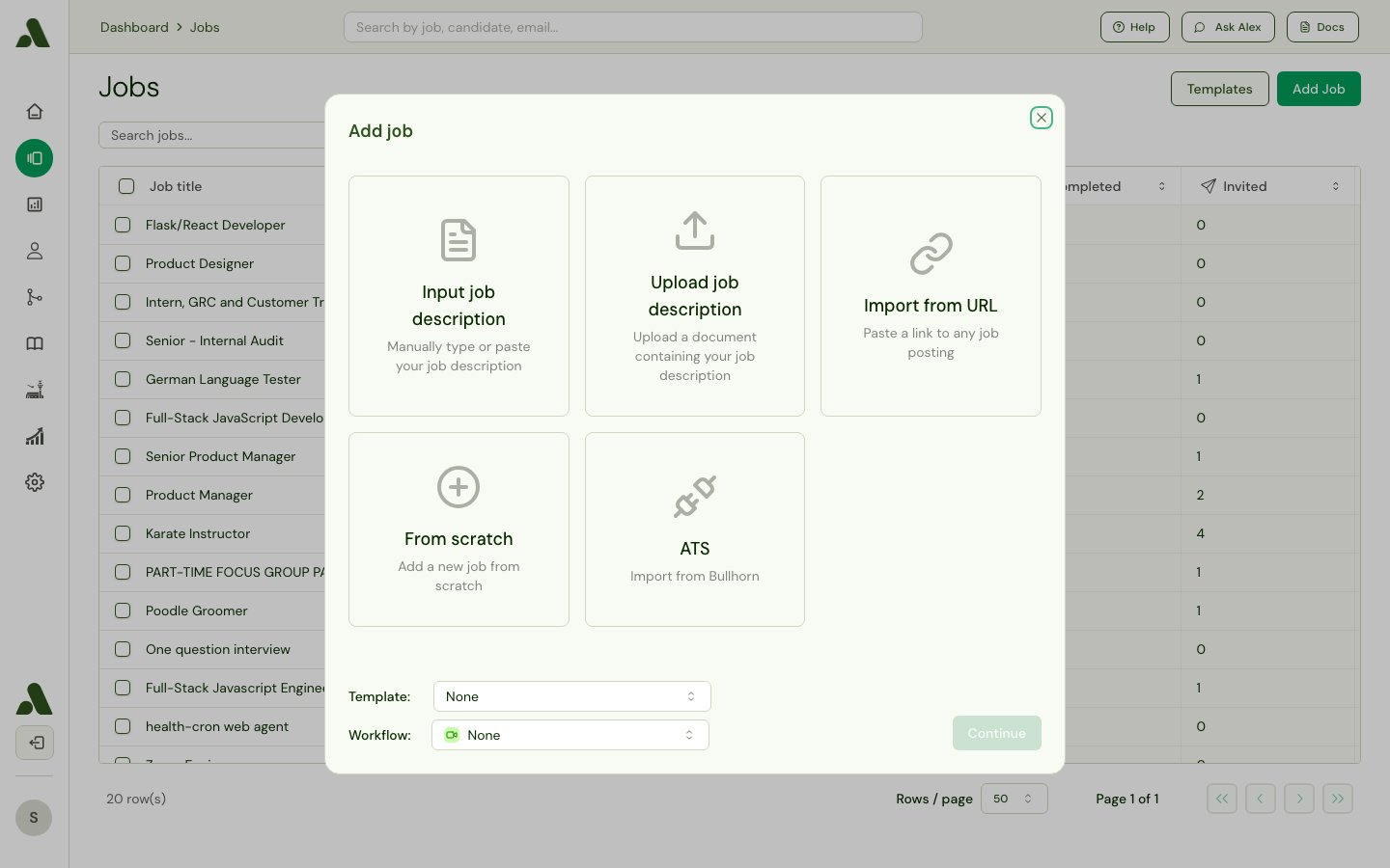 Add Job modal