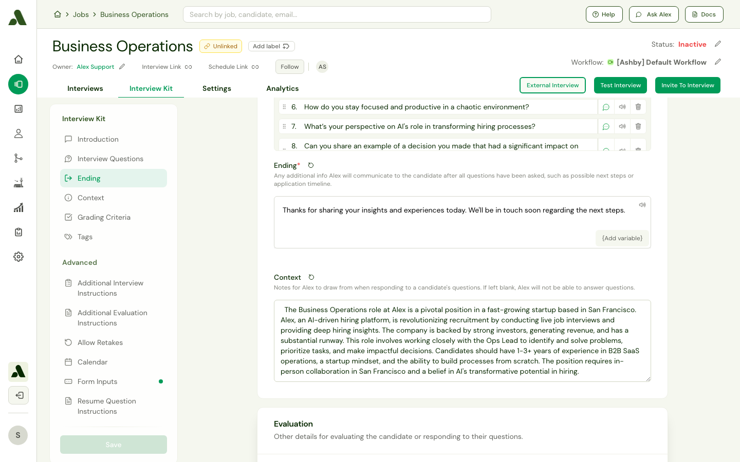 Interview Guide - Ending and Context sections