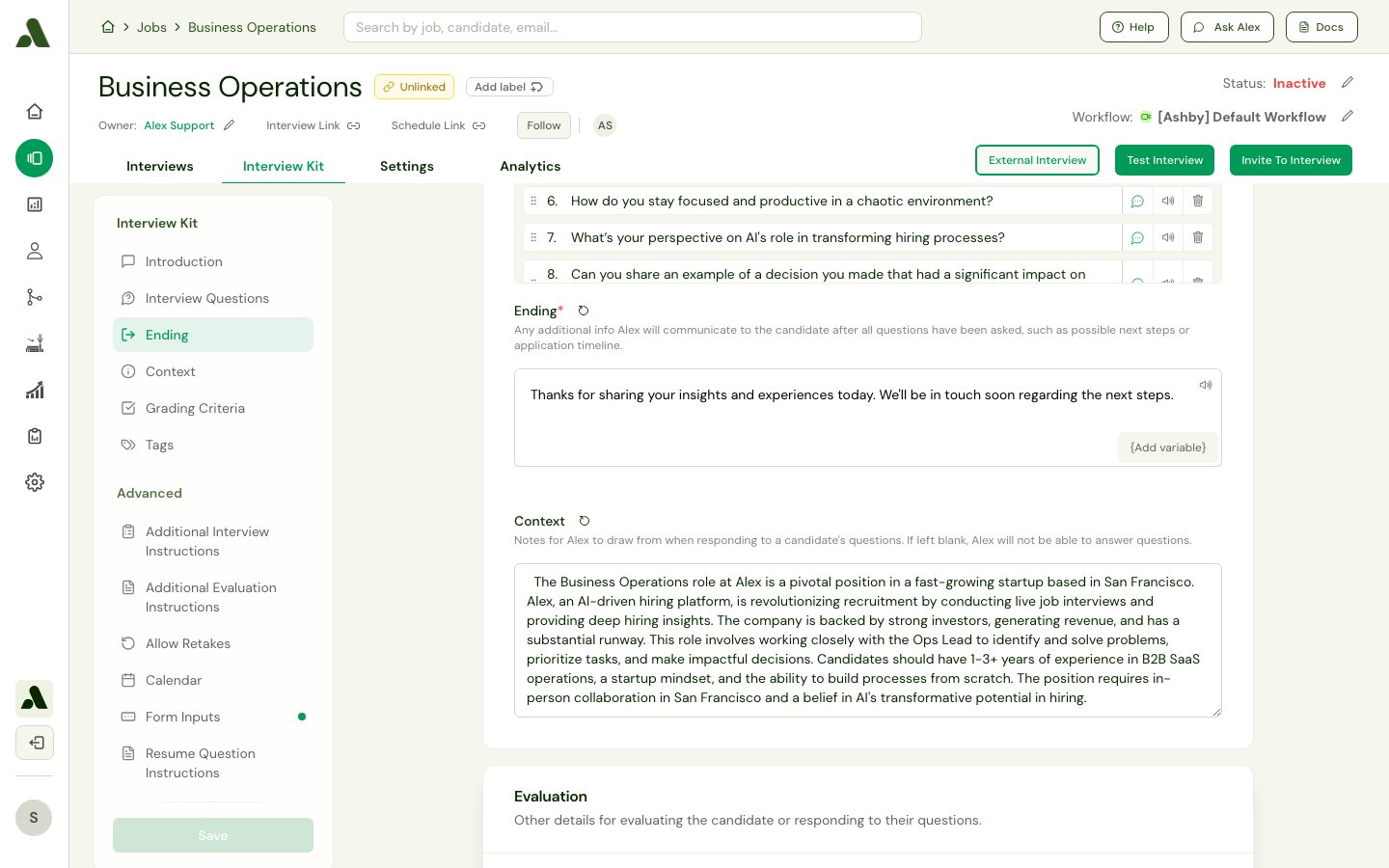 Interview Guide - Ending and Context sections