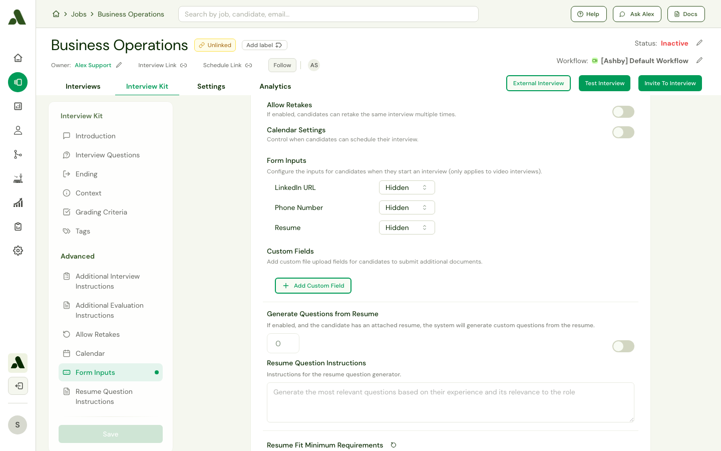 Interview Guide - Advanced settings
