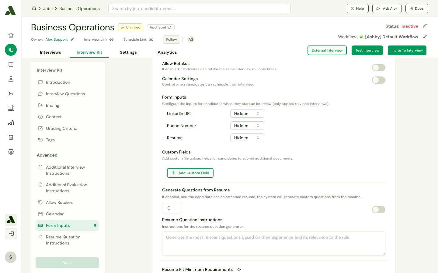 Interview Guide - Advanced settings