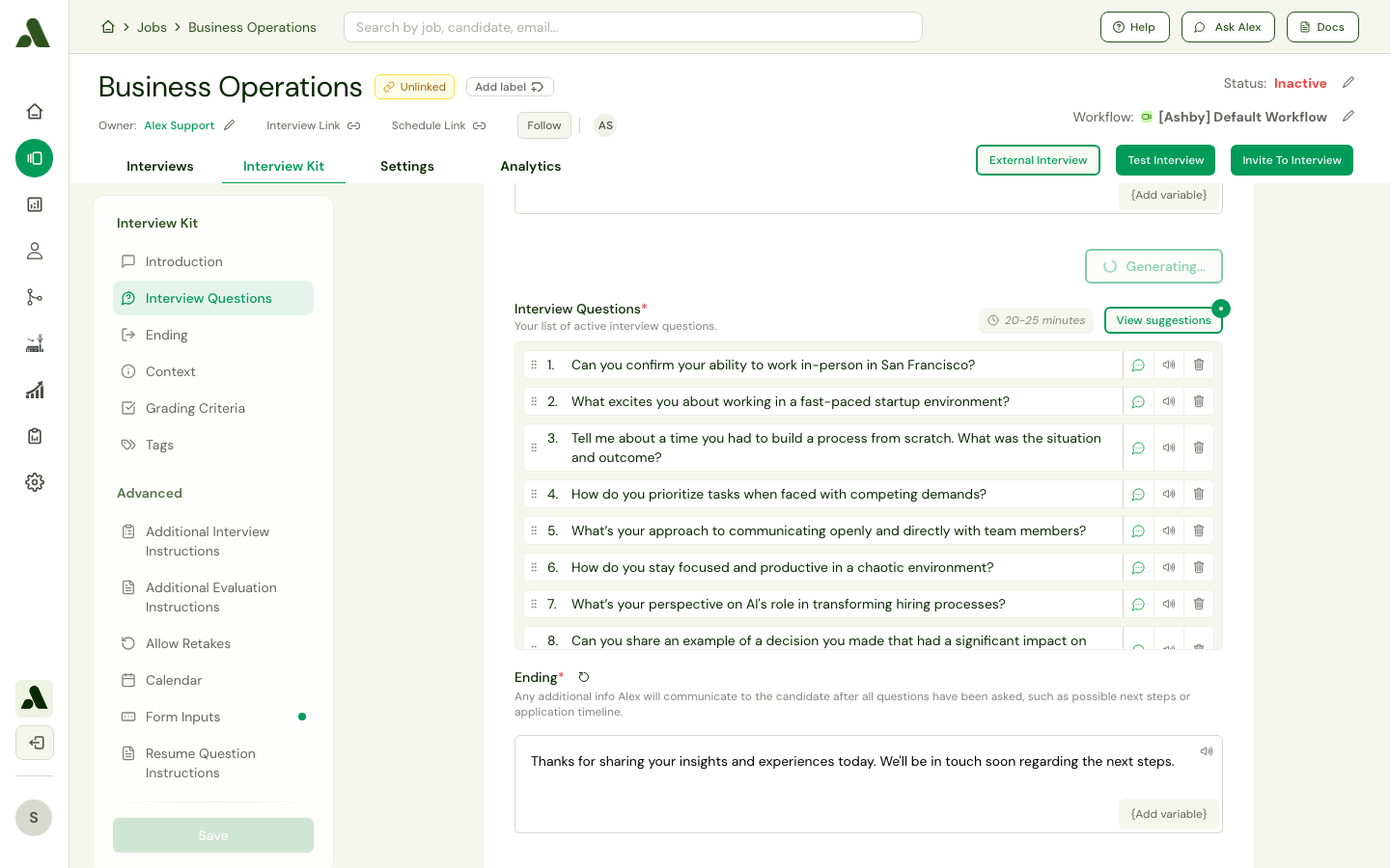 Interview Guide - Questions list