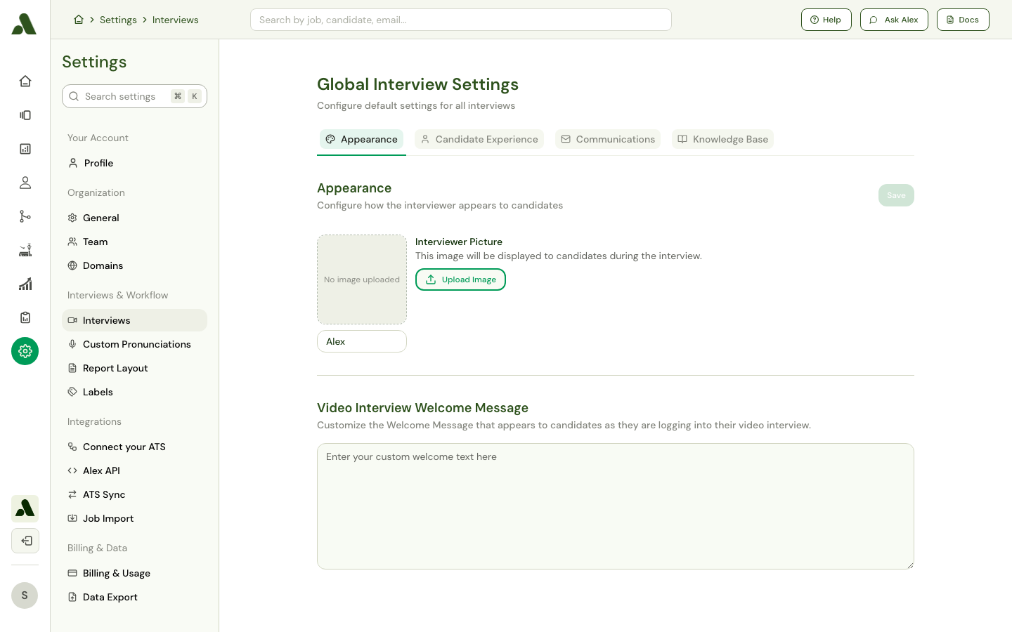 Interviewer appearance settings