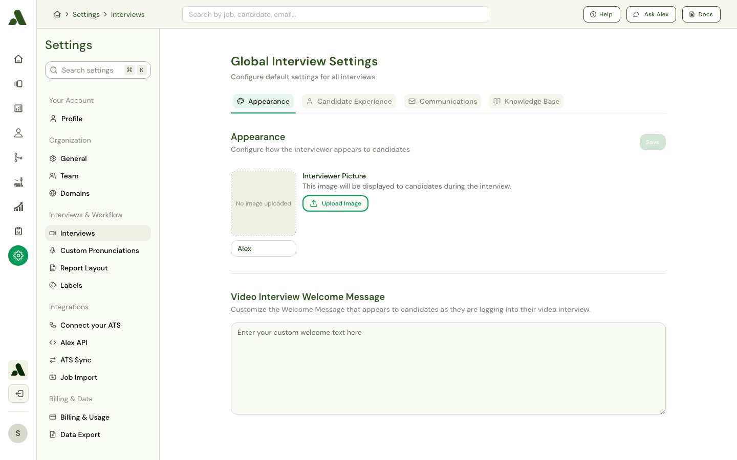 Interviewer appearance settings