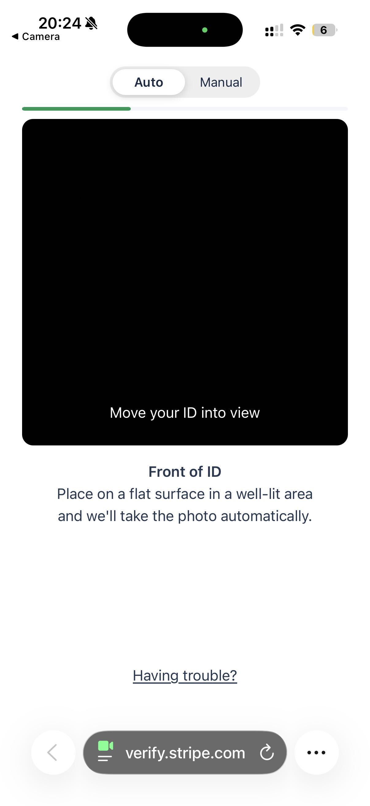 Phone camera prompting the candidate to move the front of their ID into view