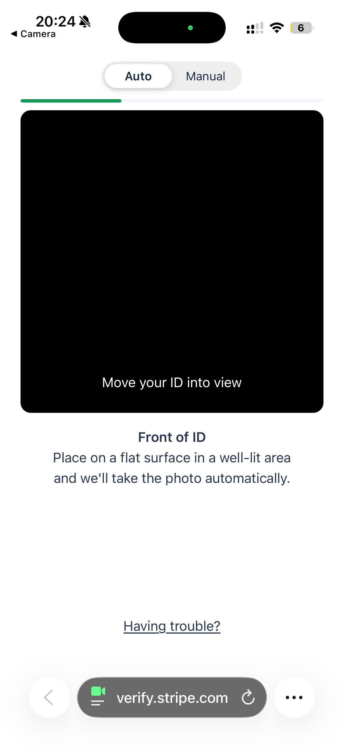 Phone camera prompting the candidate to move the front of their ID into view