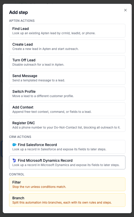 Add step dialog