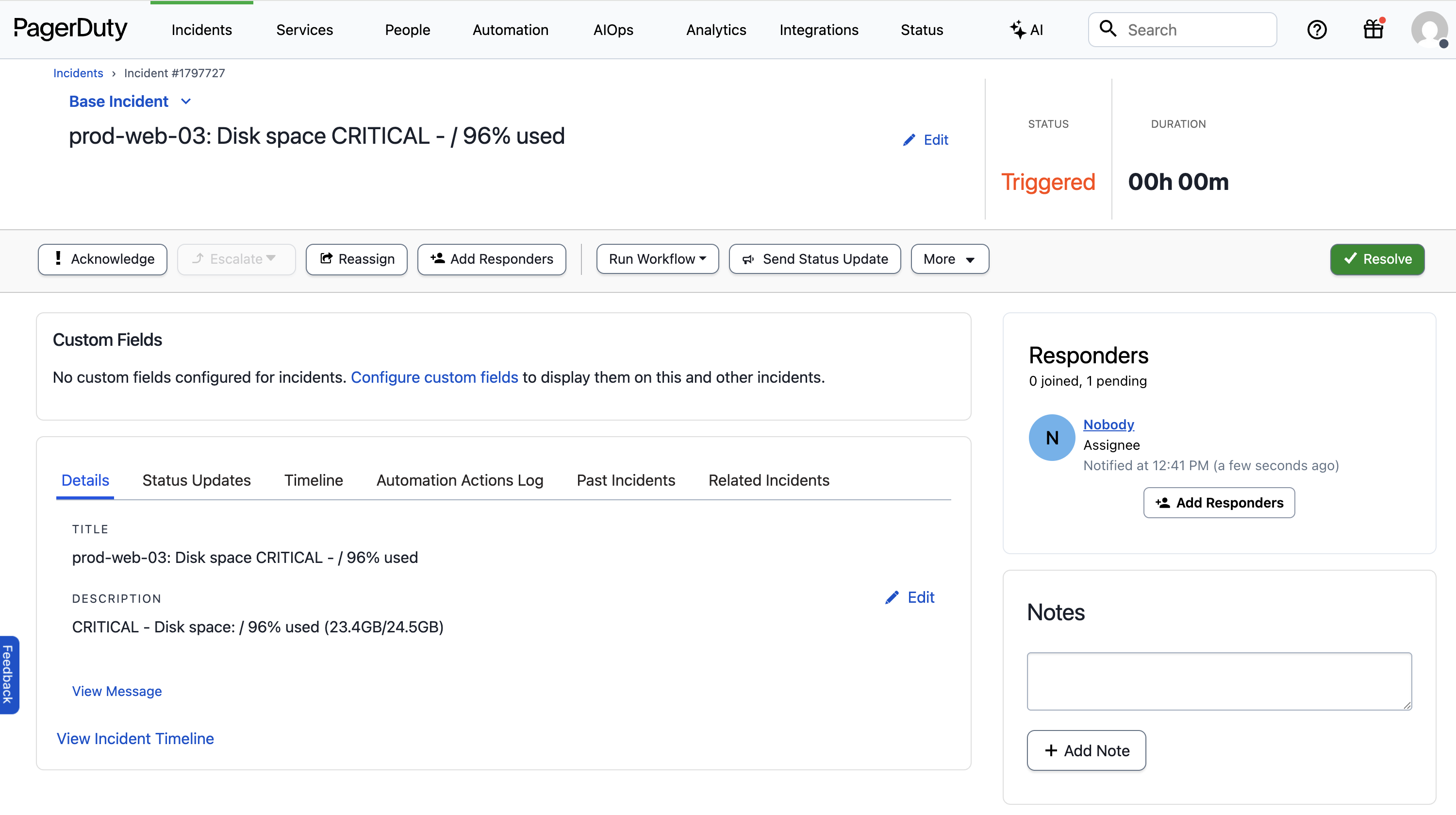 PagerDuty Disk Space Alert