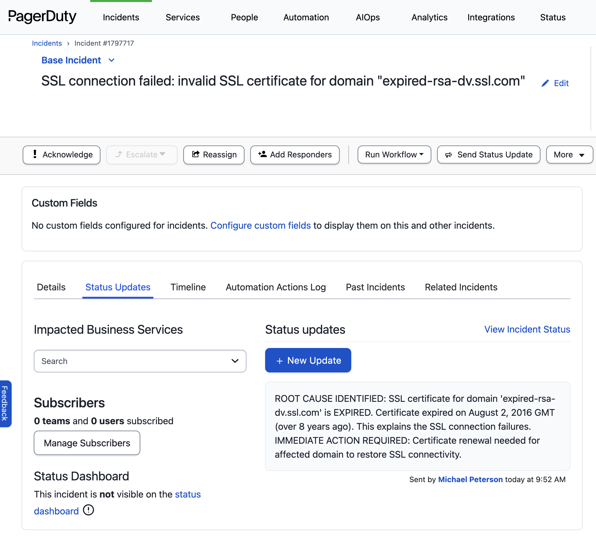 PagerDuty SSL Alert Status Update