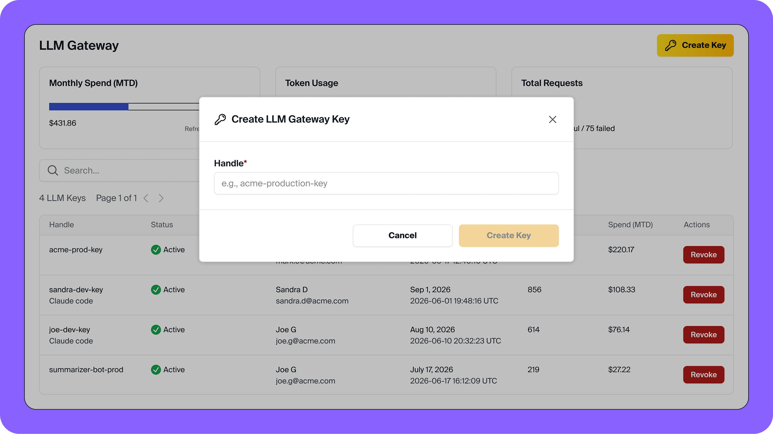 LLM Gateway Key Creation