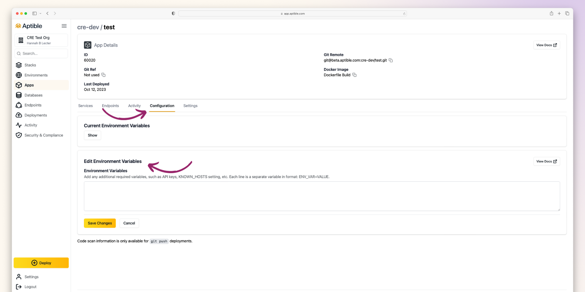 How to set and modify configuration variables - Aptible