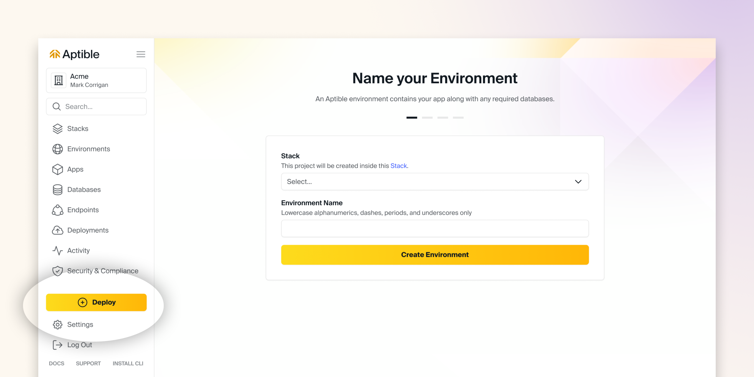 How to create environments - Aptible