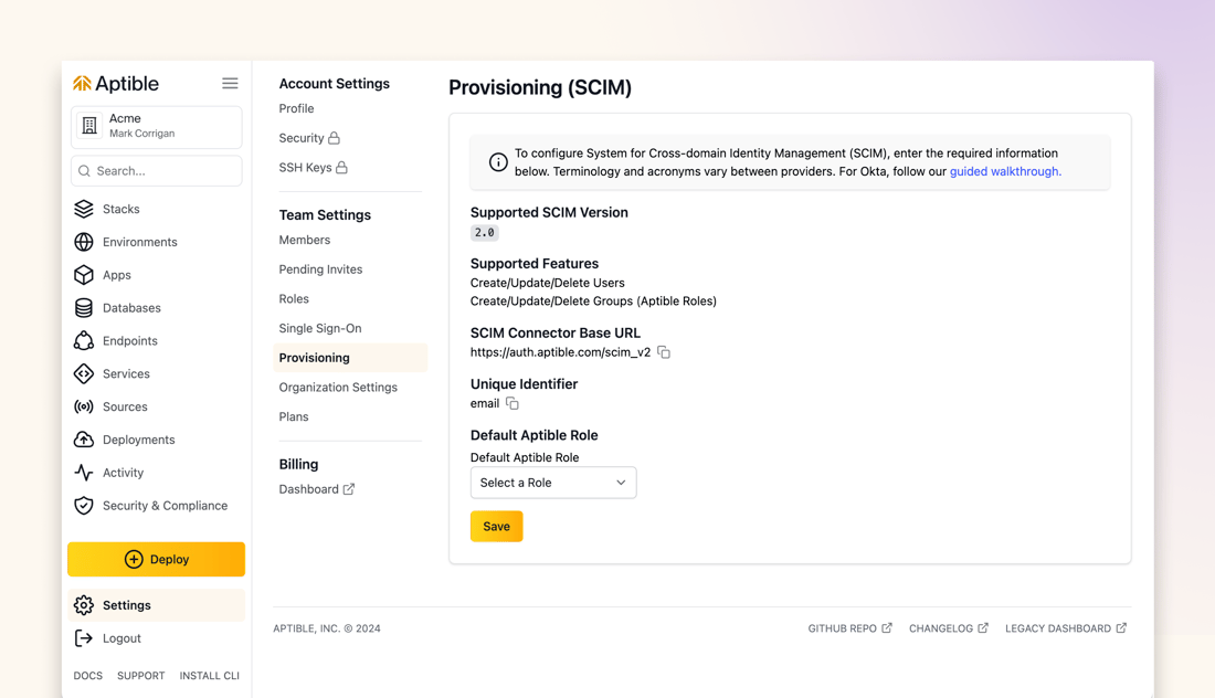 Scim Format Provisioning (SCIM) - Aptible