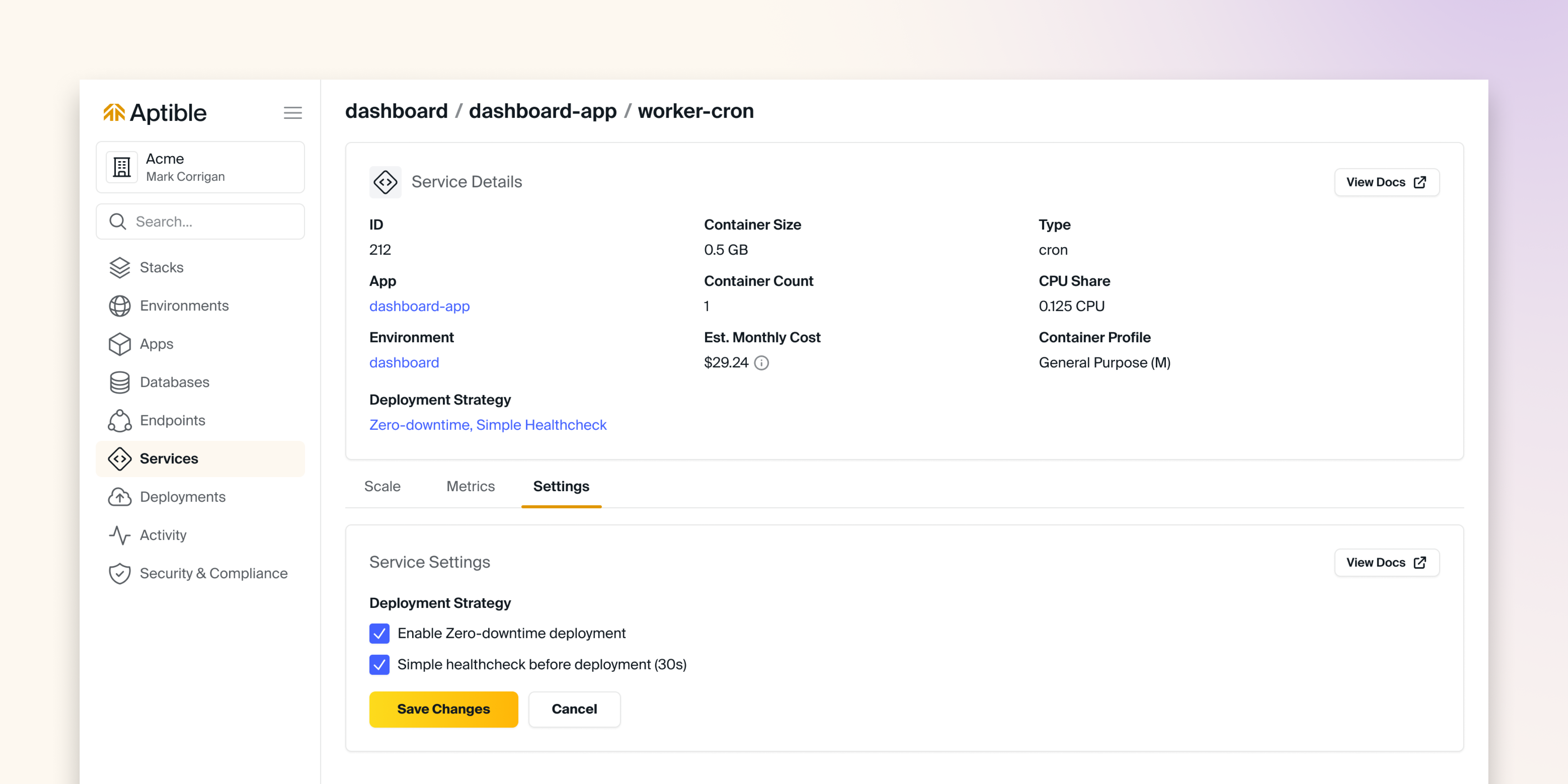Service Settings UI