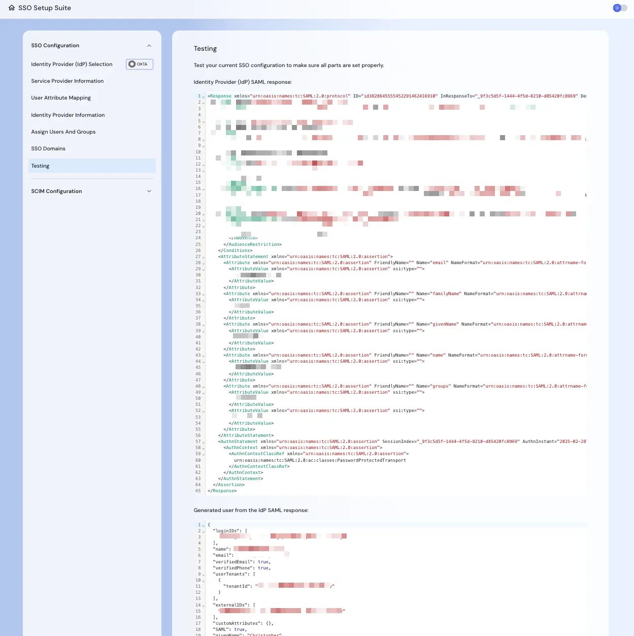 SSO Testing View