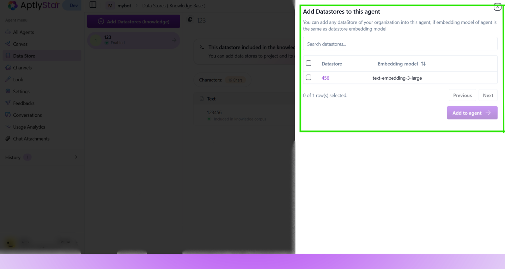 Data Stores Linked to Agent