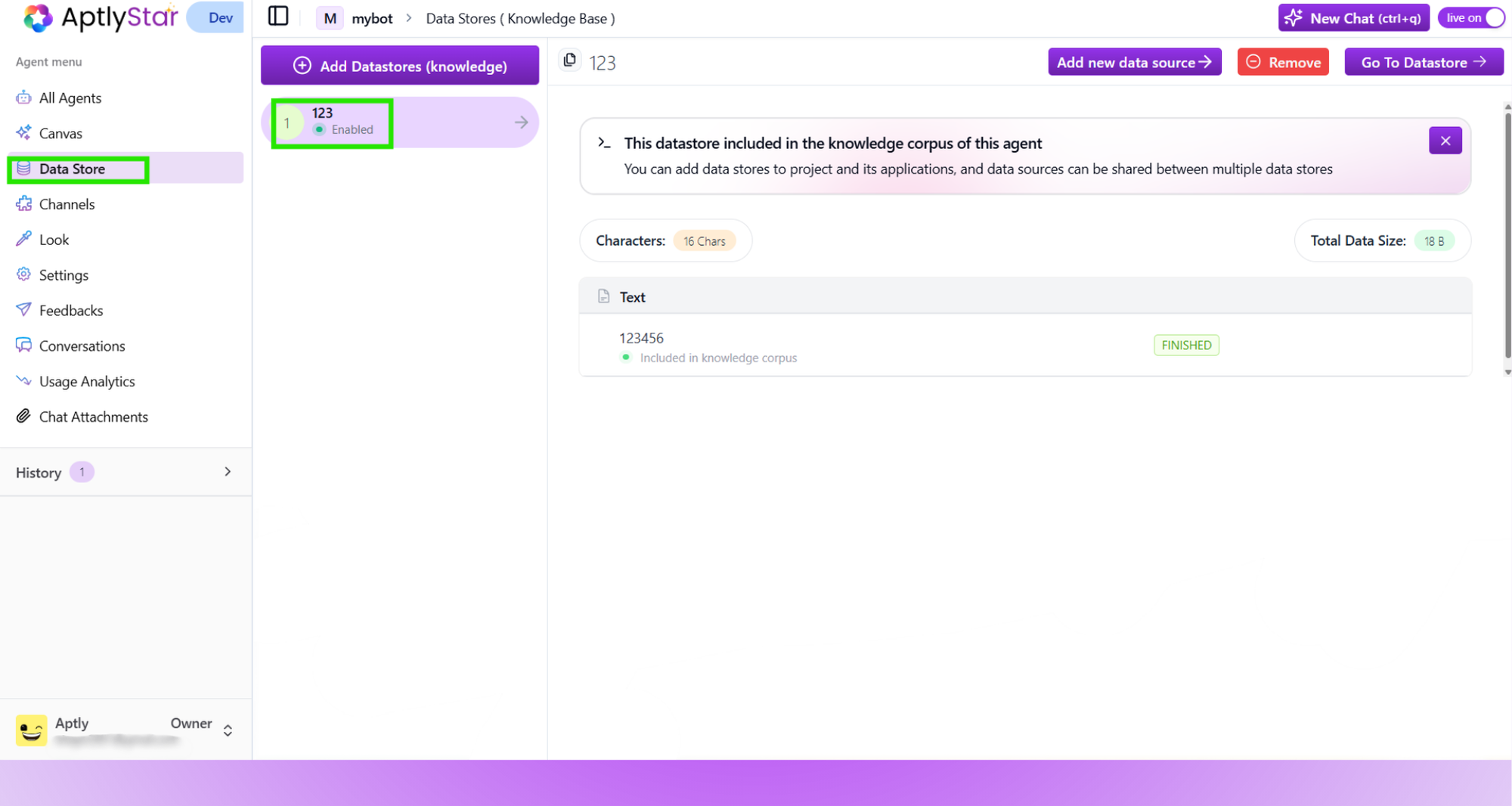 Data Stores Linked to Agent